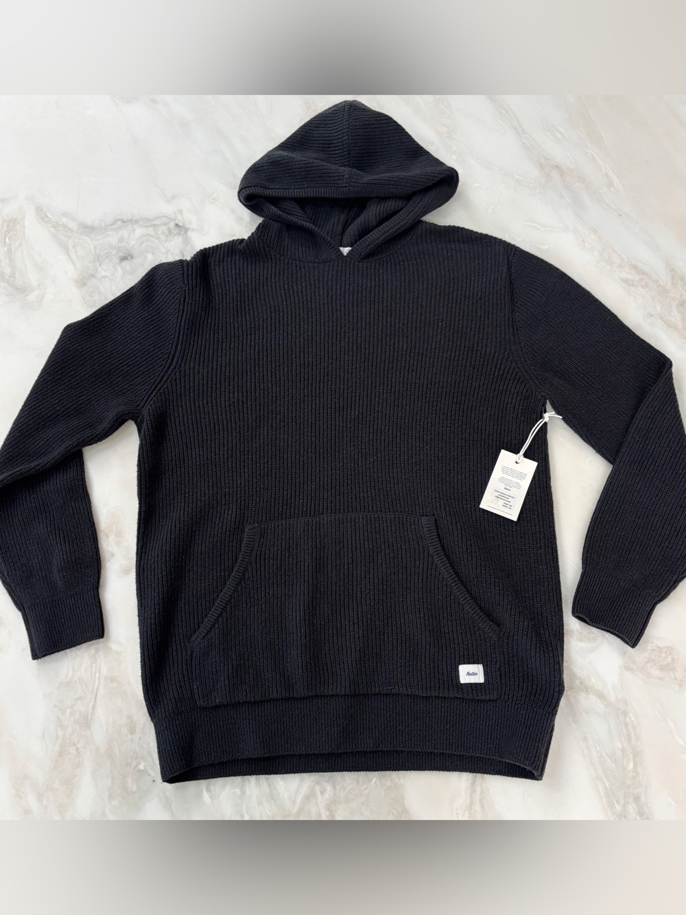 Katin Men’s Dawn Hooded Knit Sweater Size Large Black Pullover Ribbed Midweight